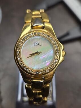 ESQ by Movado Watch Gold Tone Mother of Pearl Crystal Bezel